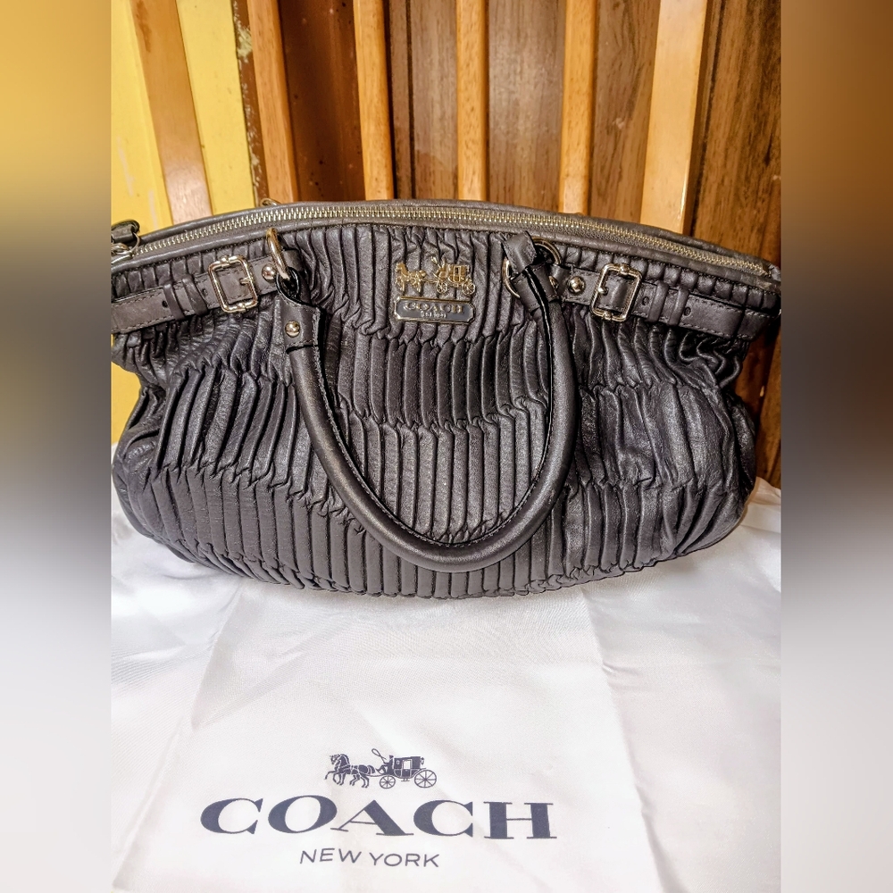 Coach Madison Gathered Leather Sophia Satchel Bag, Adjustable Strap & Tag~Gray